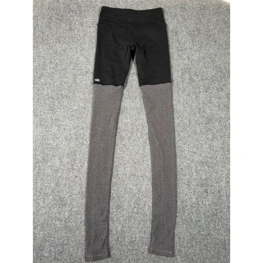 Alo Yoga Goddess Leggings Women's XS Black Gray Ribbed Leg Warmer High Rise